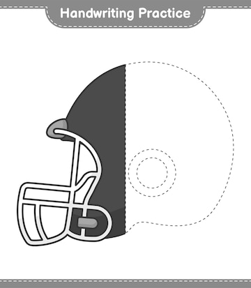 Premium vector handwriting practice tracing lines of football helmet educational children game printable worksheet vector illustration