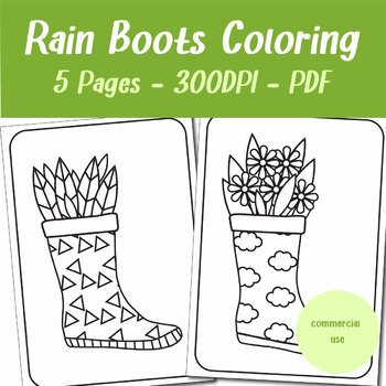 Rain boots pages set coloring for adults and children mercial use kdp