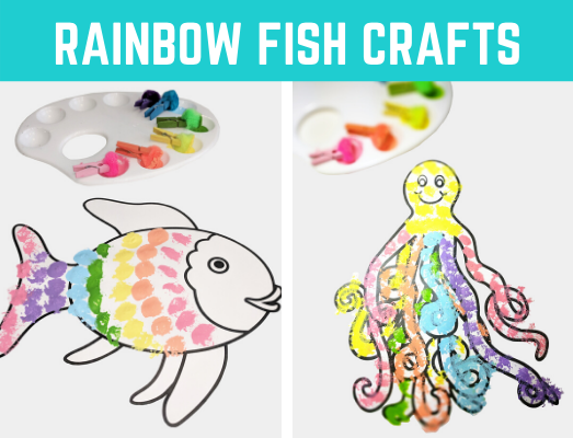 Pom pom painting rainbow fish book crafts for kids