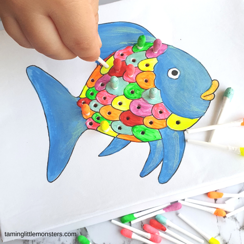 Colorful rainbow fish fine motor activity for summer