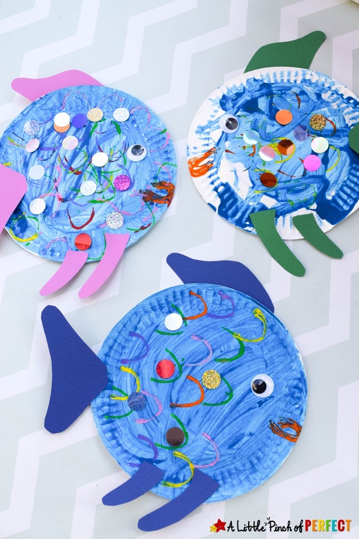 Paper plate fish craft inspired by the rainbow fish