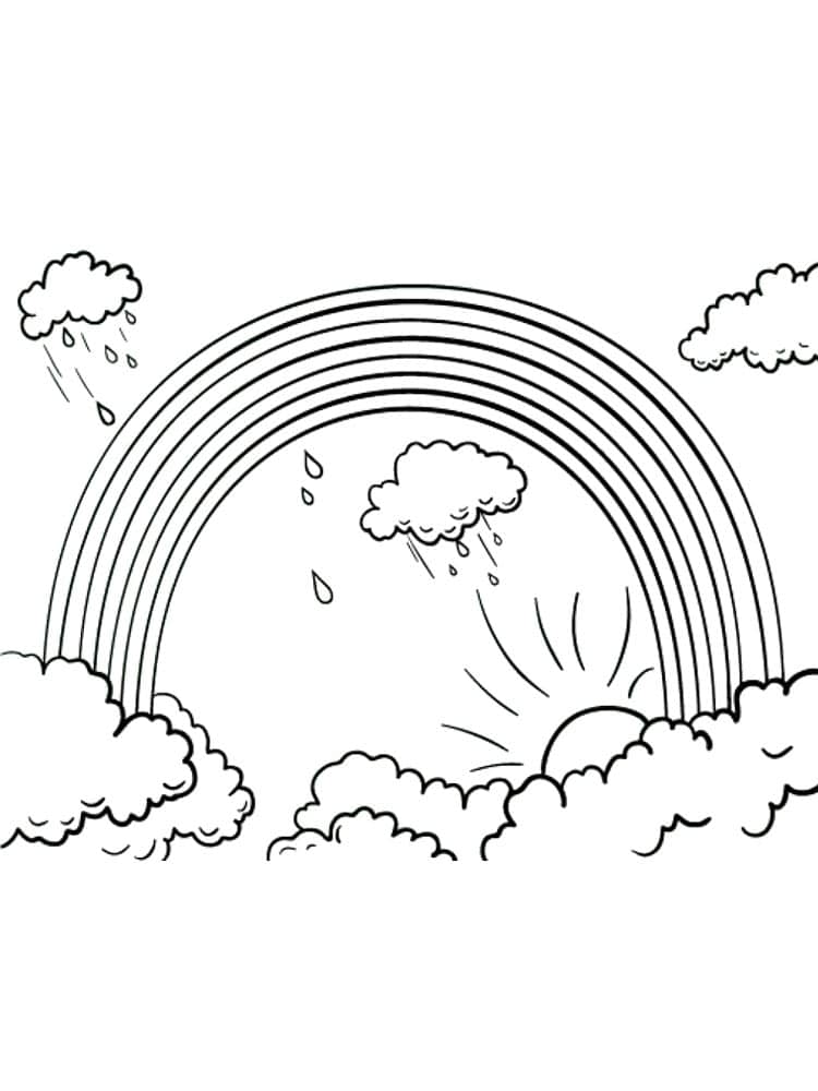 Rainbow painting with storm clouds coloring page