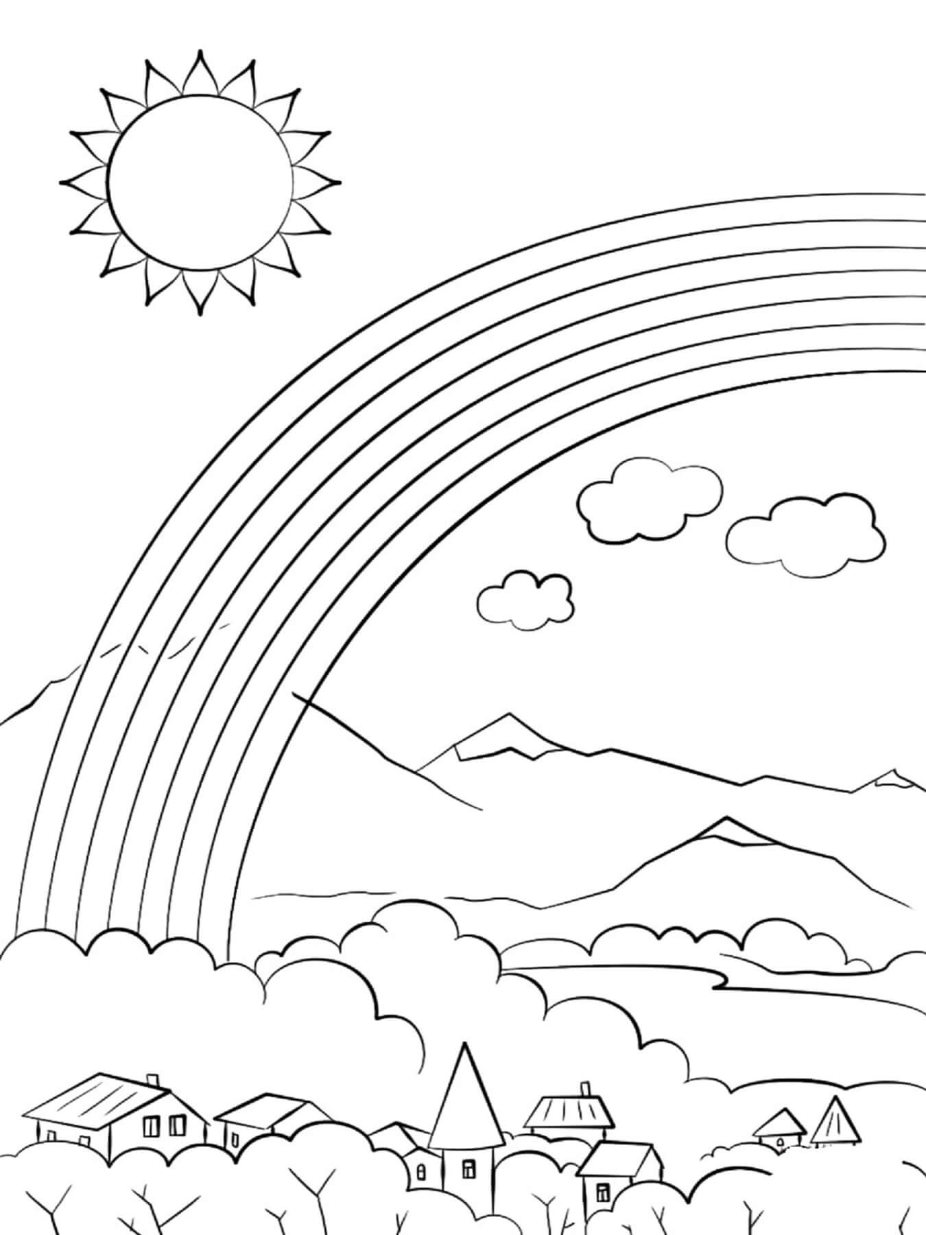 Village area with rainbow coloring page