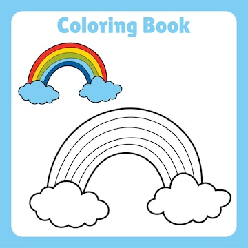 Premium vector cloud and rainbow coloring book for kids