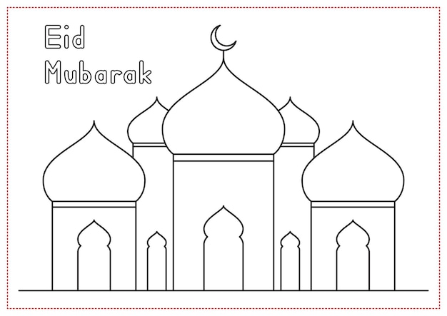 Premium vector children learning printable coloring eid mubarak mosque