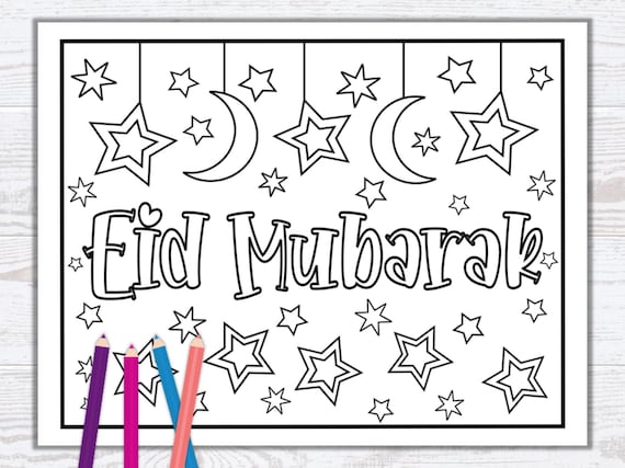 Festive eid mubarak coloring page ramadan eid activity cute kids coloring pages islamic coloring sheet pdf instant download