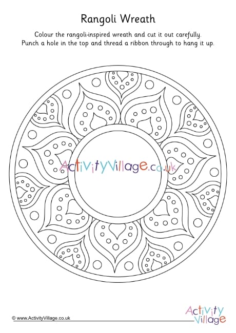 Rangoli design wreath louring page