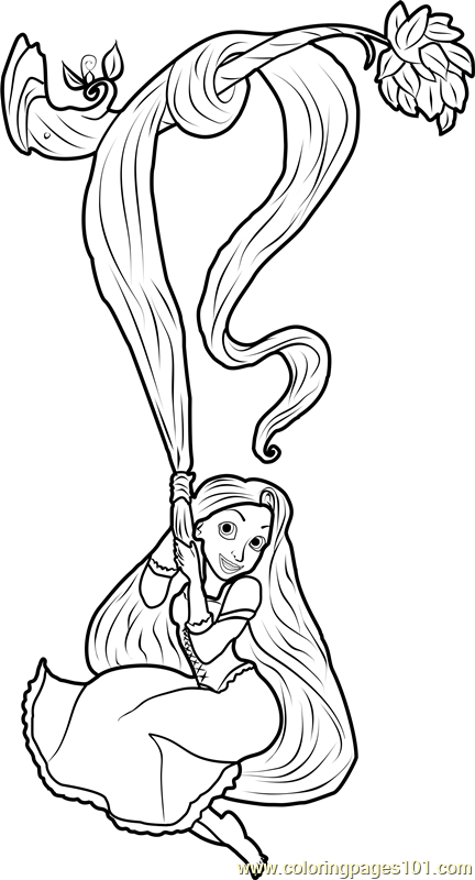Rapunzel swinging coloring page for kids