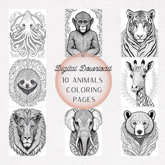 Realistic animals coloring pages for teens and adults printable pdf pages us letter for stress relief relaxation