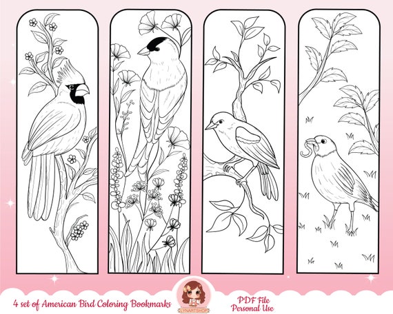 Printable bookmarks for adults birds coloring bookmarks american bird coloring pages northen cardinal bird goldfinch bird drawings pdf