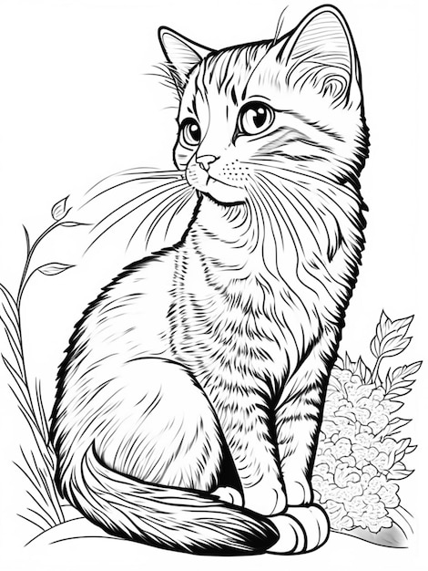Premium ai image cat coloring page printable quality black and white poster quality