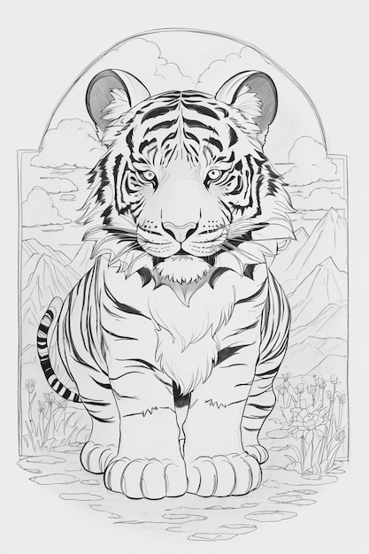 Premium ai image free tiger coloring page for adults printable page preschool education