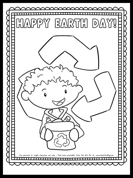 Free happy earth day recycling coloring page â the art kit