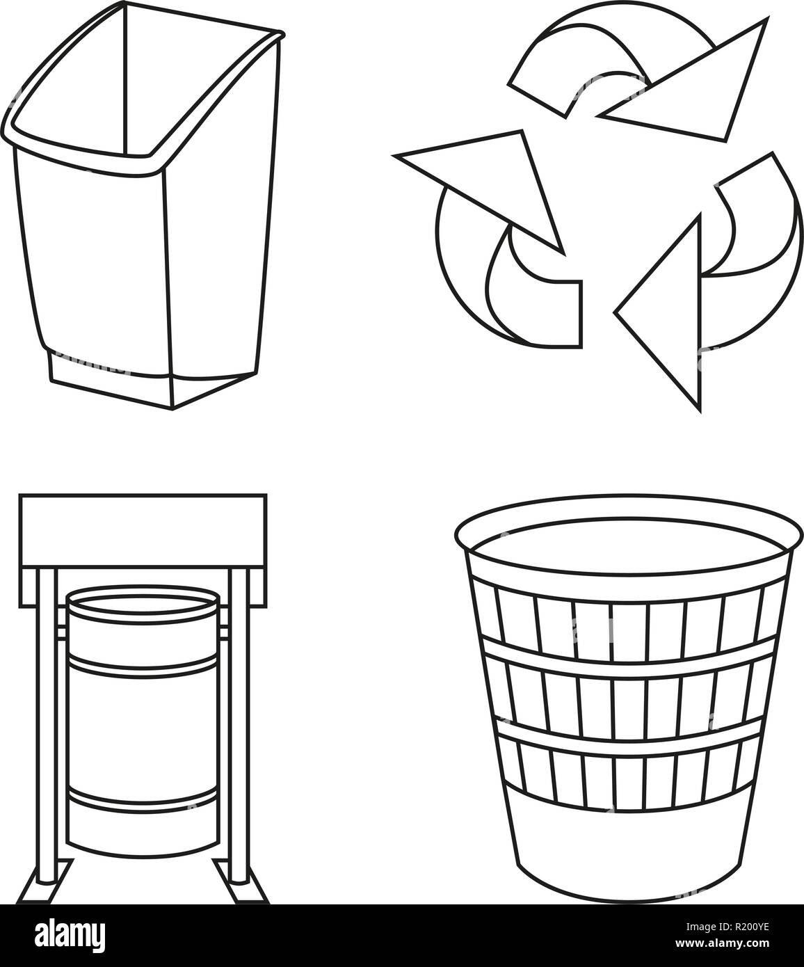 Line art black and white recycling garbage set stock vector image art