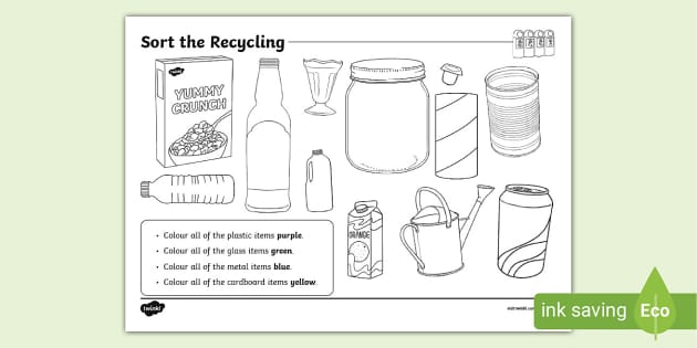 Sort the recycling colouring activity sheetenvironment