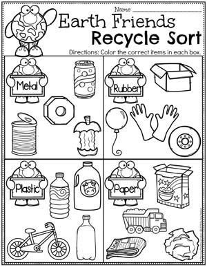 Recycling worksheets for preschool