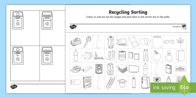Recycling sorting worksheet