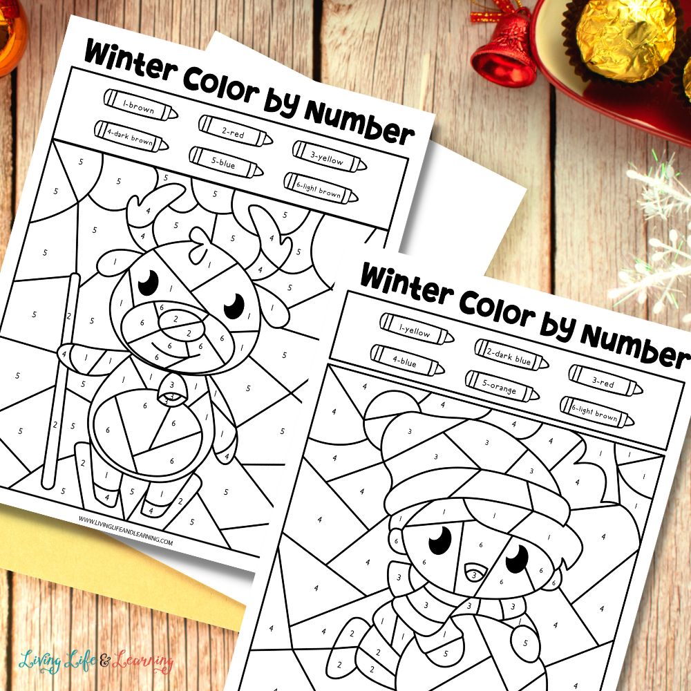 Winter color by number printables