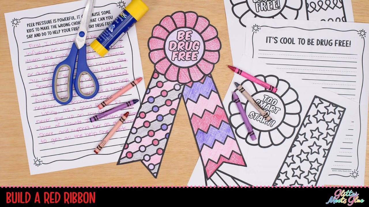 Red ribbon week coloring craft â easy classroom crafts