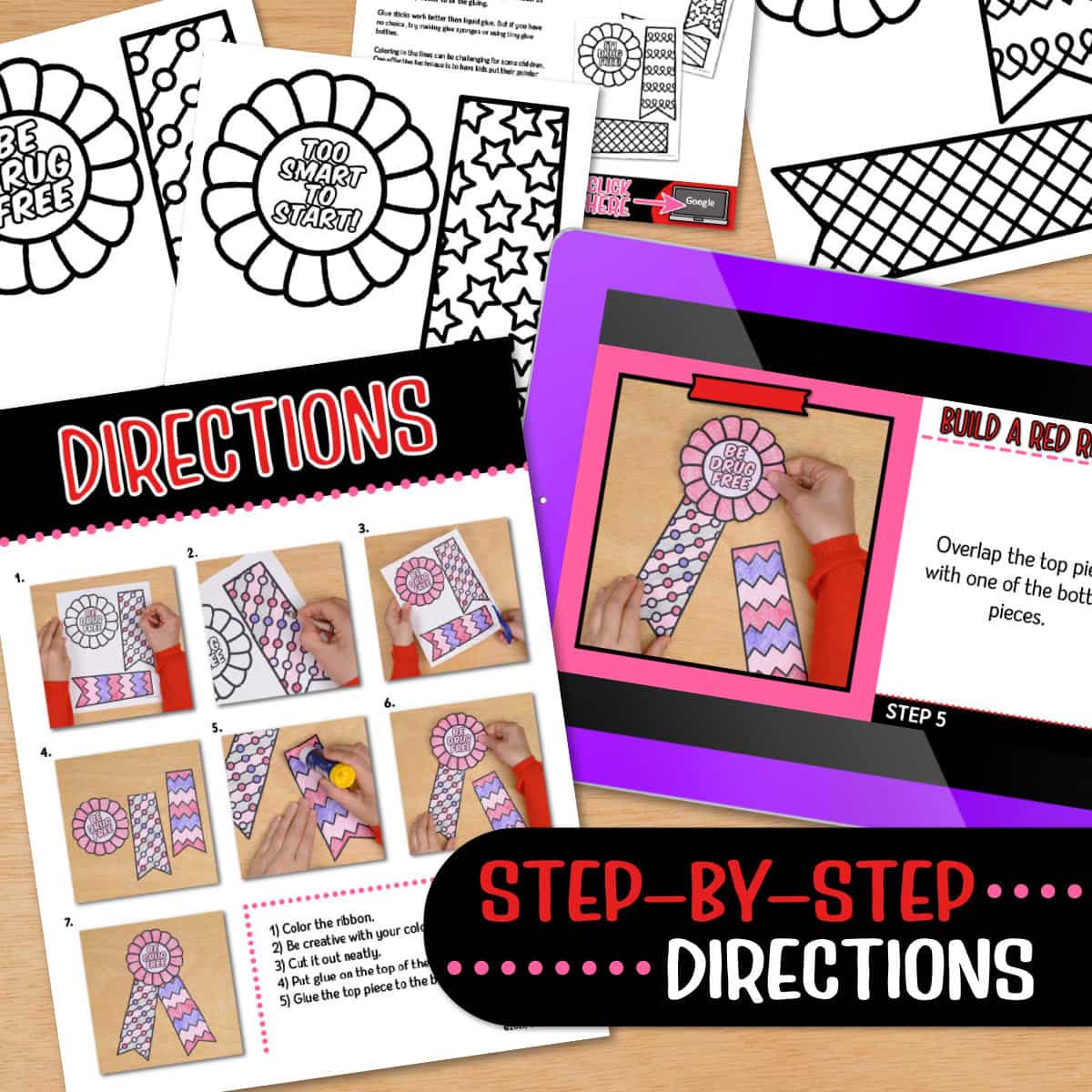 Red ribbon week coloring craft â easy classroom crafts
