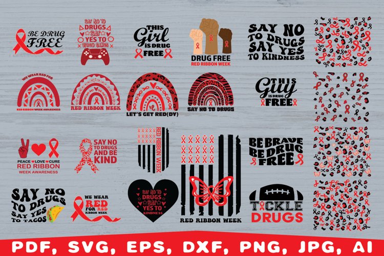 Red ribbon sg red ribbon week svg no to drugs anti