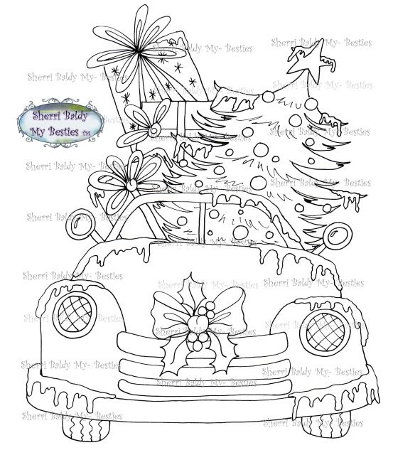 Red truck roadster instant download digi stamp imgred truck by the artist sherri baldy christmas coloring pages christmas colors coloring pages