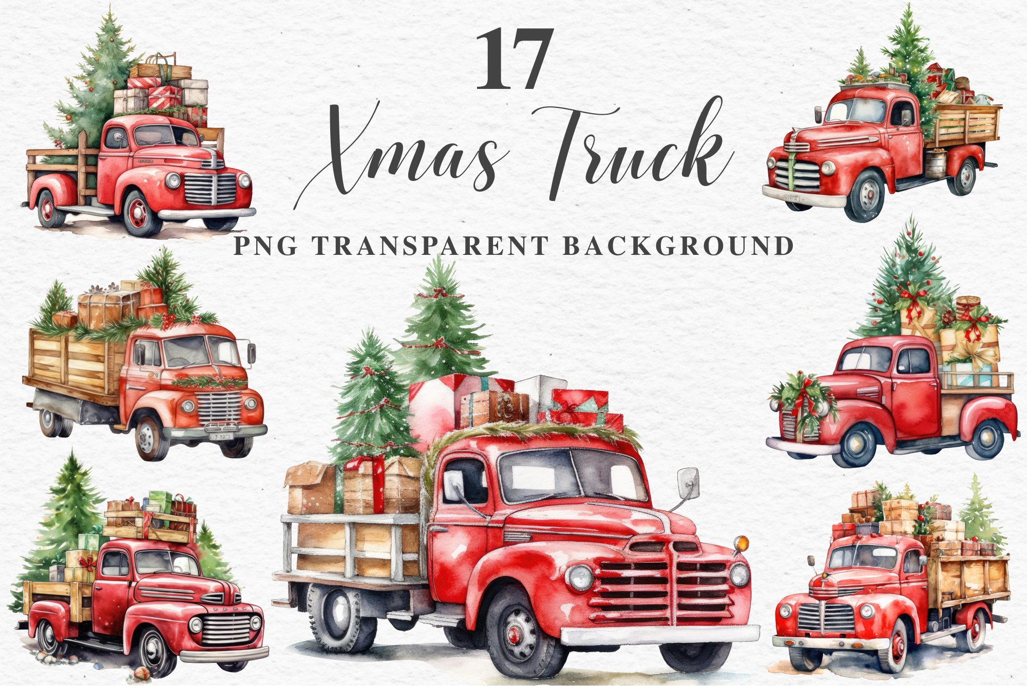 Red christmas truck santa winter tree clipart png scrapbook