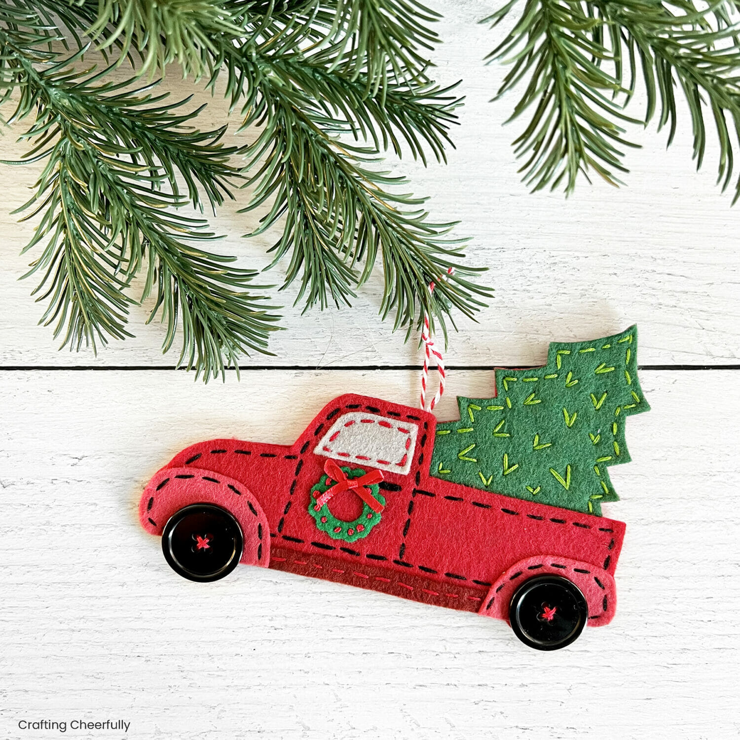 Vintage red truck christmas ornament