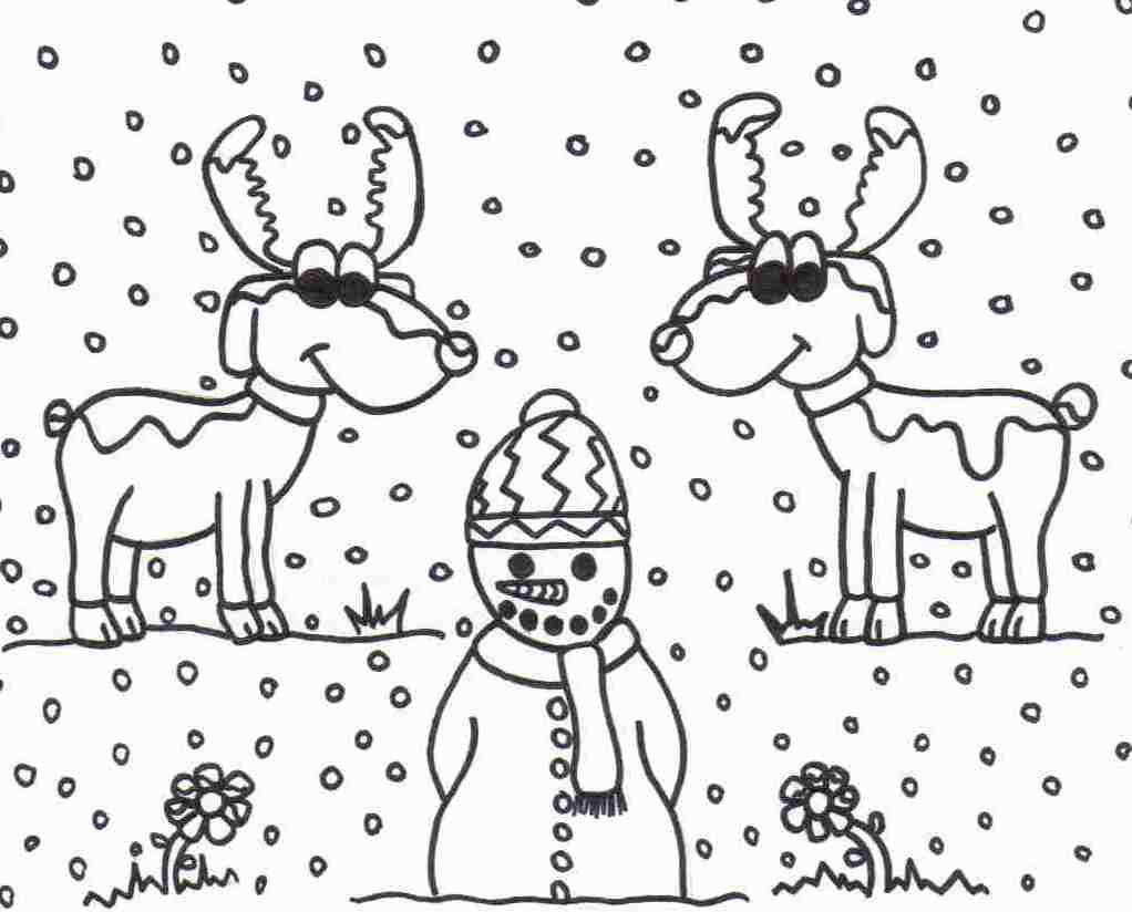 Reindeer and snowman coloring sheet