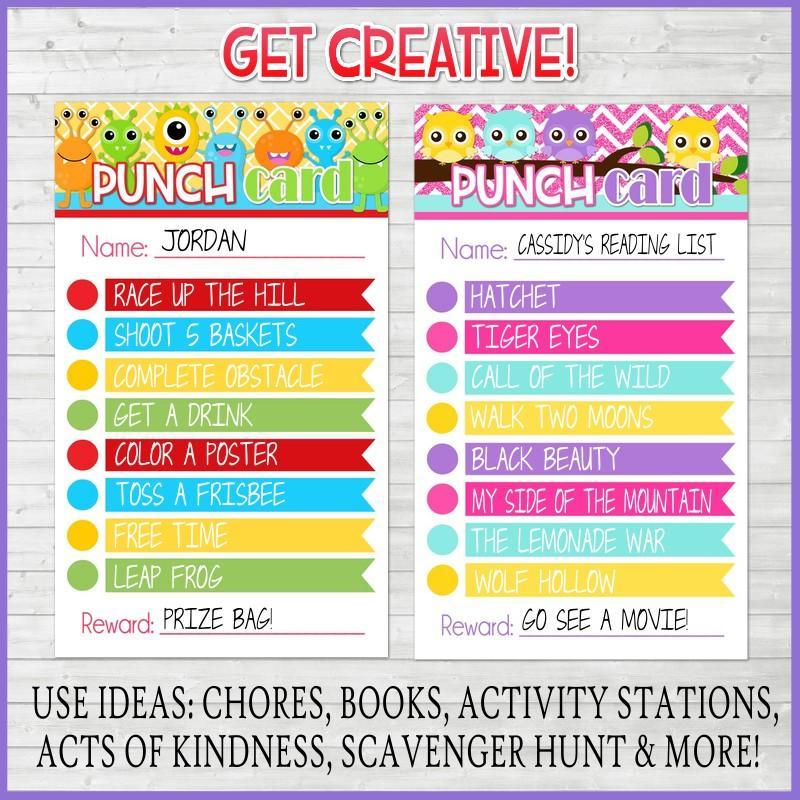 Editable punch cards owl sloth flower emoji monster cactus pri â my puter is my canvas bloom to balm