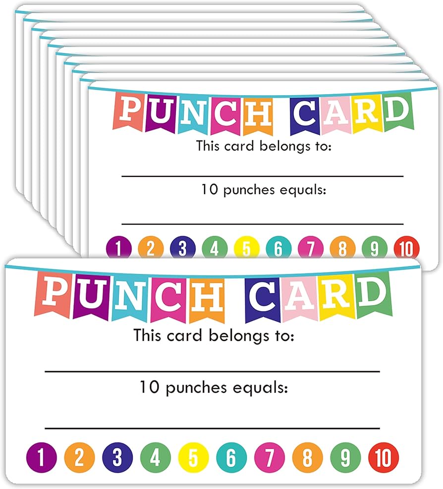 Youngever punch cards pack incentive loyalty reward card for classroom business kids students teachers inch x inch office products