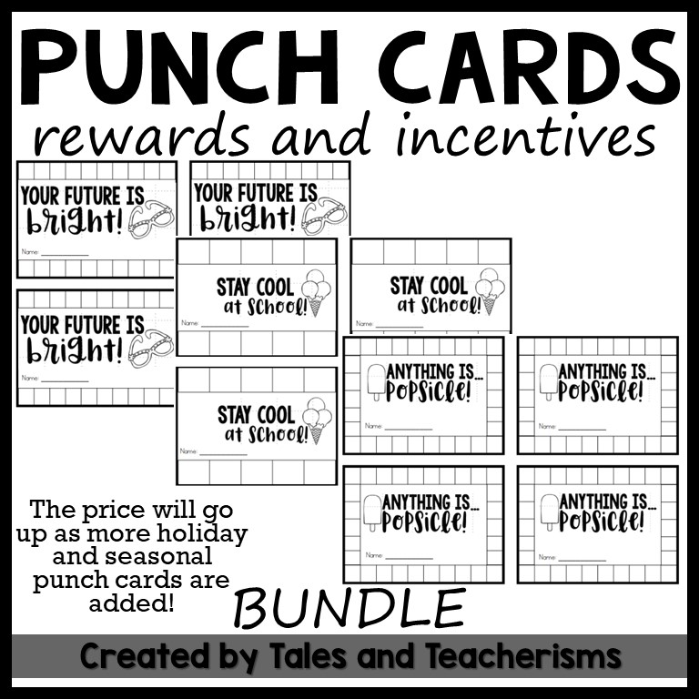 Punch cards for rewards and incentives behavior management print and go bundle made by teachers