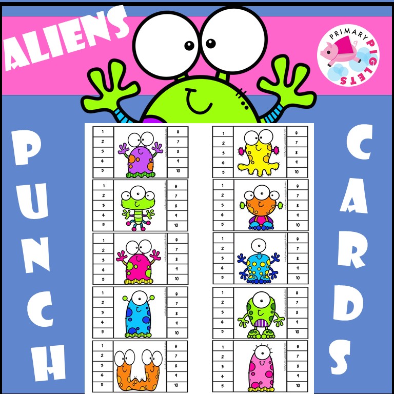 Behavior rewards punch cards space alien theme made by teachers