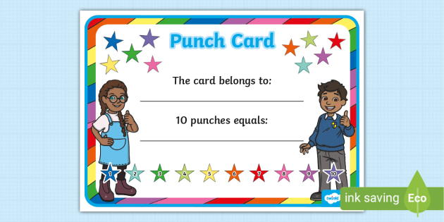 Editable punch card template teacher made