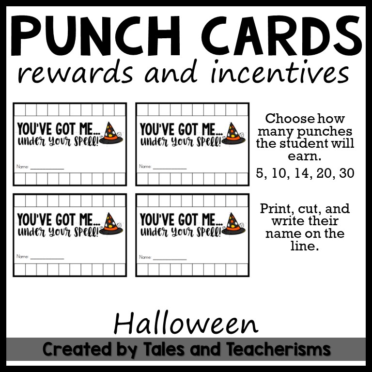 Punch cards for rewards and incentives fall halloween holiday themed options made by teachers