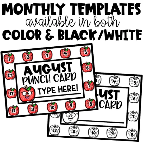 Behavior management punch cards editable incentive chart