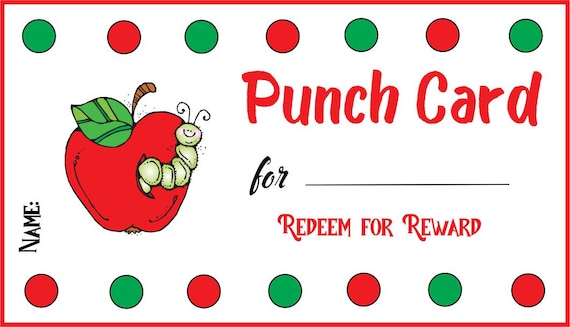 Punch card templates with cute apple and worm