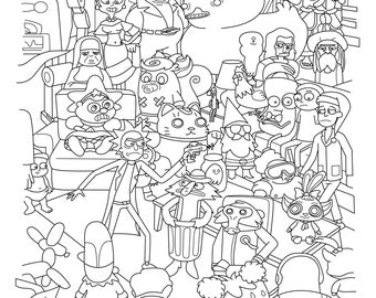 Rick and morty inspired coloring page coloring for adults pdf cartoon coloring pages