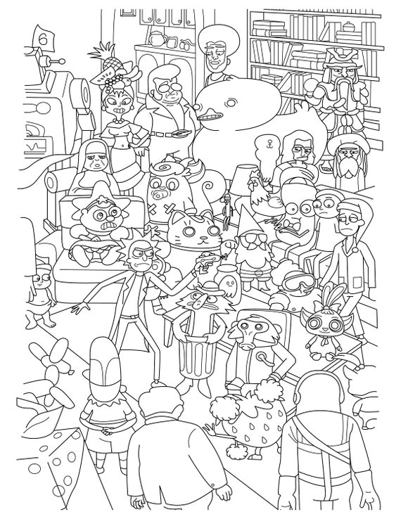 Rick and morty inspired coloring page coloring for adults pdf cartoon coloring pages