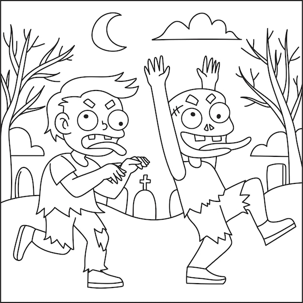 Premium vector scary zombies halloween colouring page for kid vector image