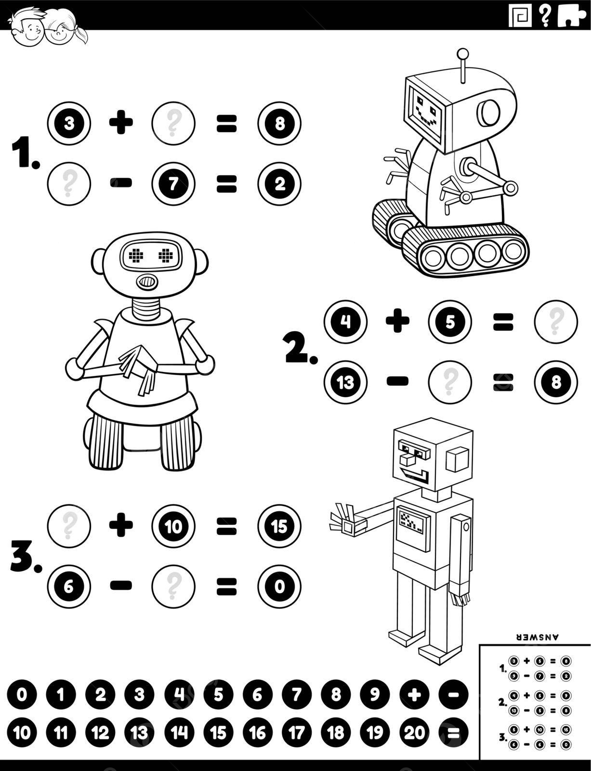 Robots coloring page with addition and subtraction worksheet vector robot drawing ring drawing color drawing png and vector with transparent background for free download