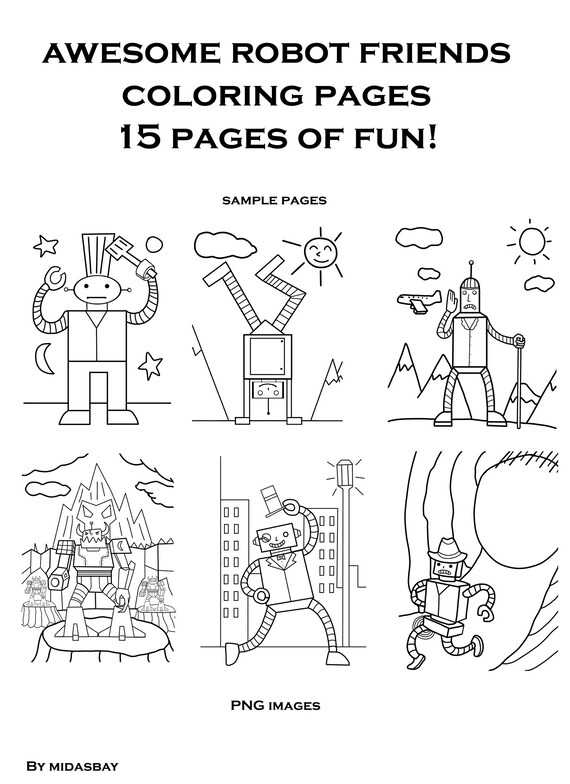 Robot coloring pages robot coloring book printable pages for digital download pages