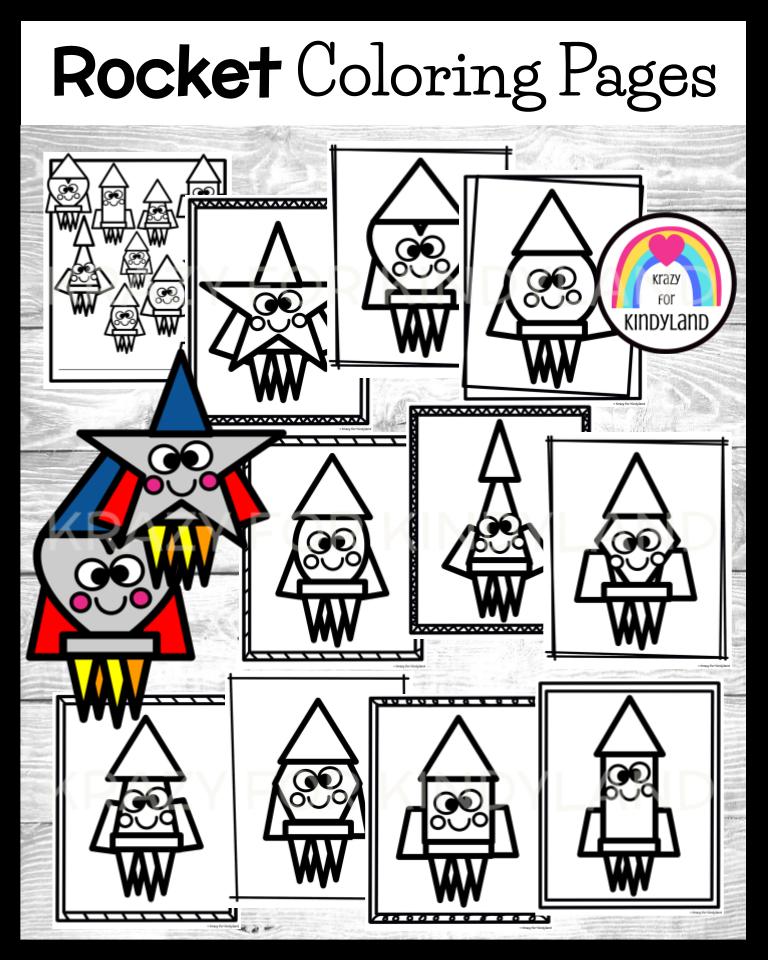 Rocket shape coloring pages outer space booklet preschool kindergarten