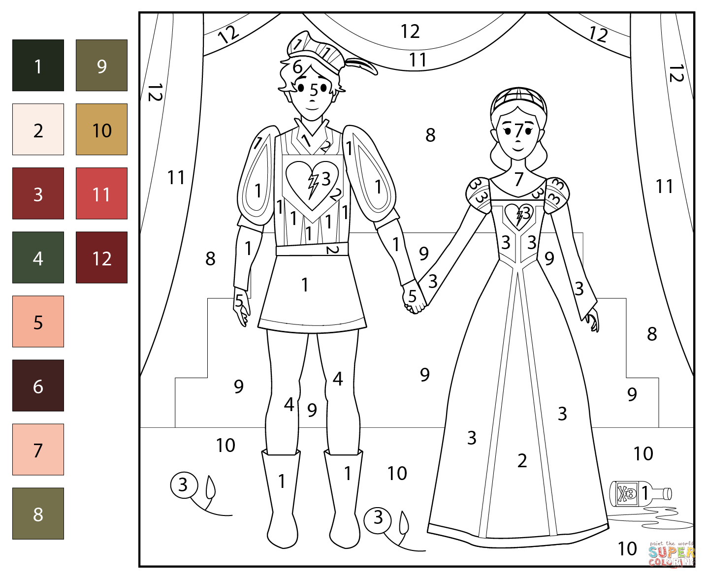 Romeo and juliet color by number free printable coloring pages