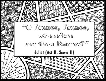 Shakespeare romeo and juliet quotes on zentangles to color by ejjaidalis deli