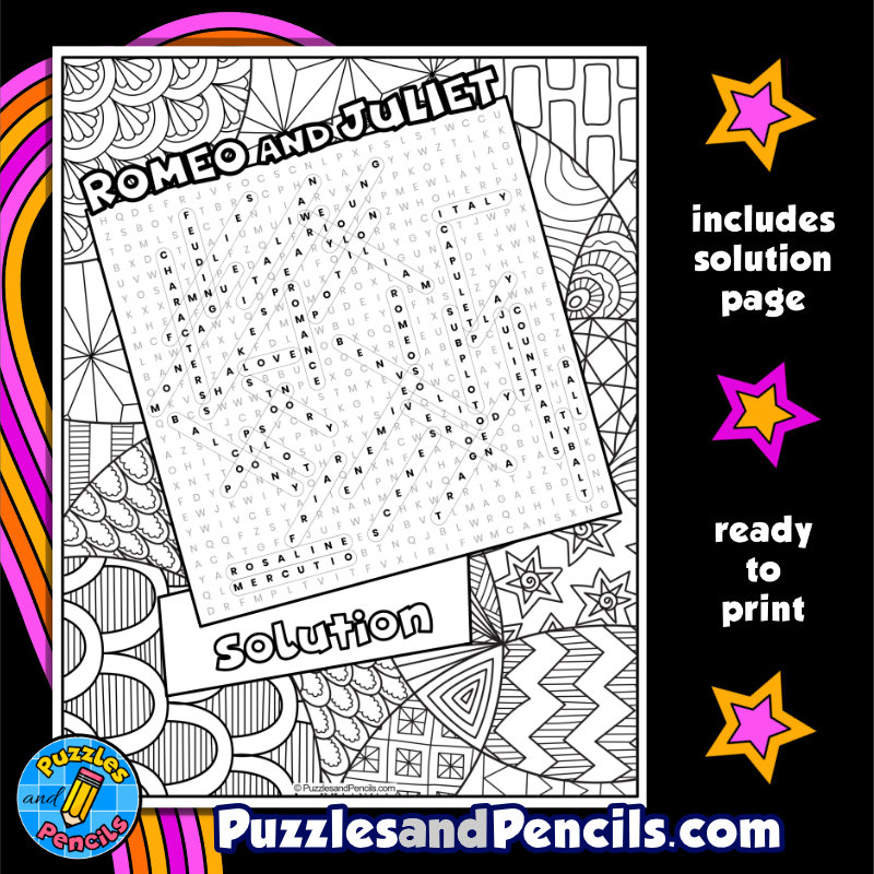 Romeo and juliet word search puzzle activity page william shakespeare wordsearch made by teachers
