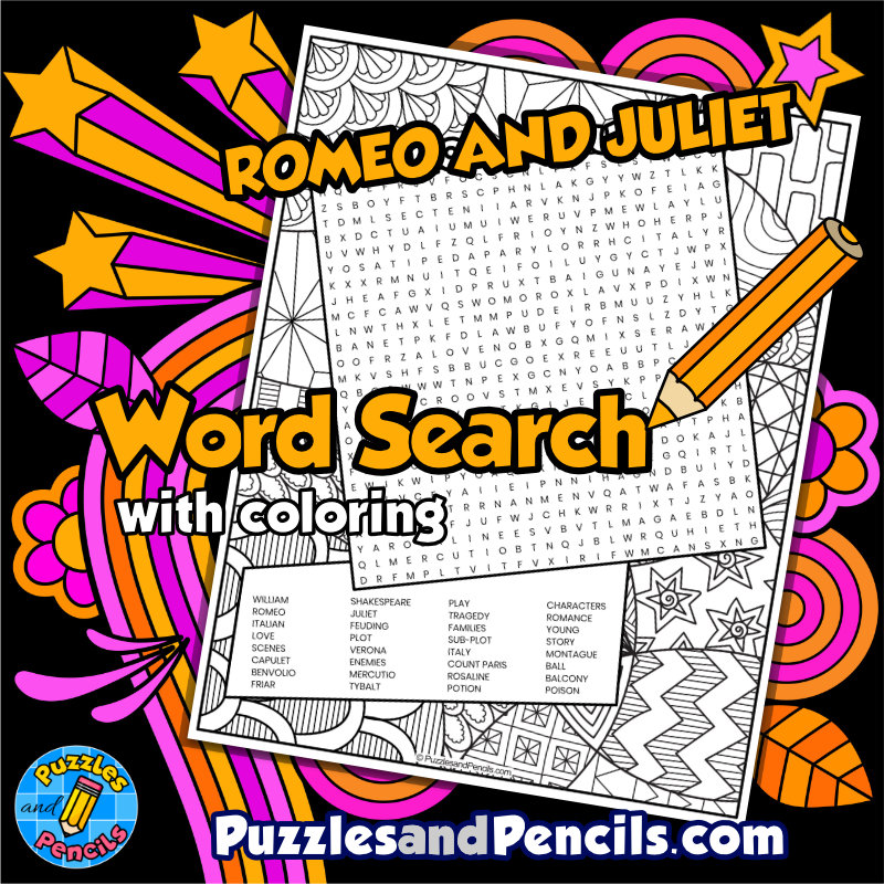 Romeo and juliet word search puzzle activity page william shakespeare wordsearch made by teachers