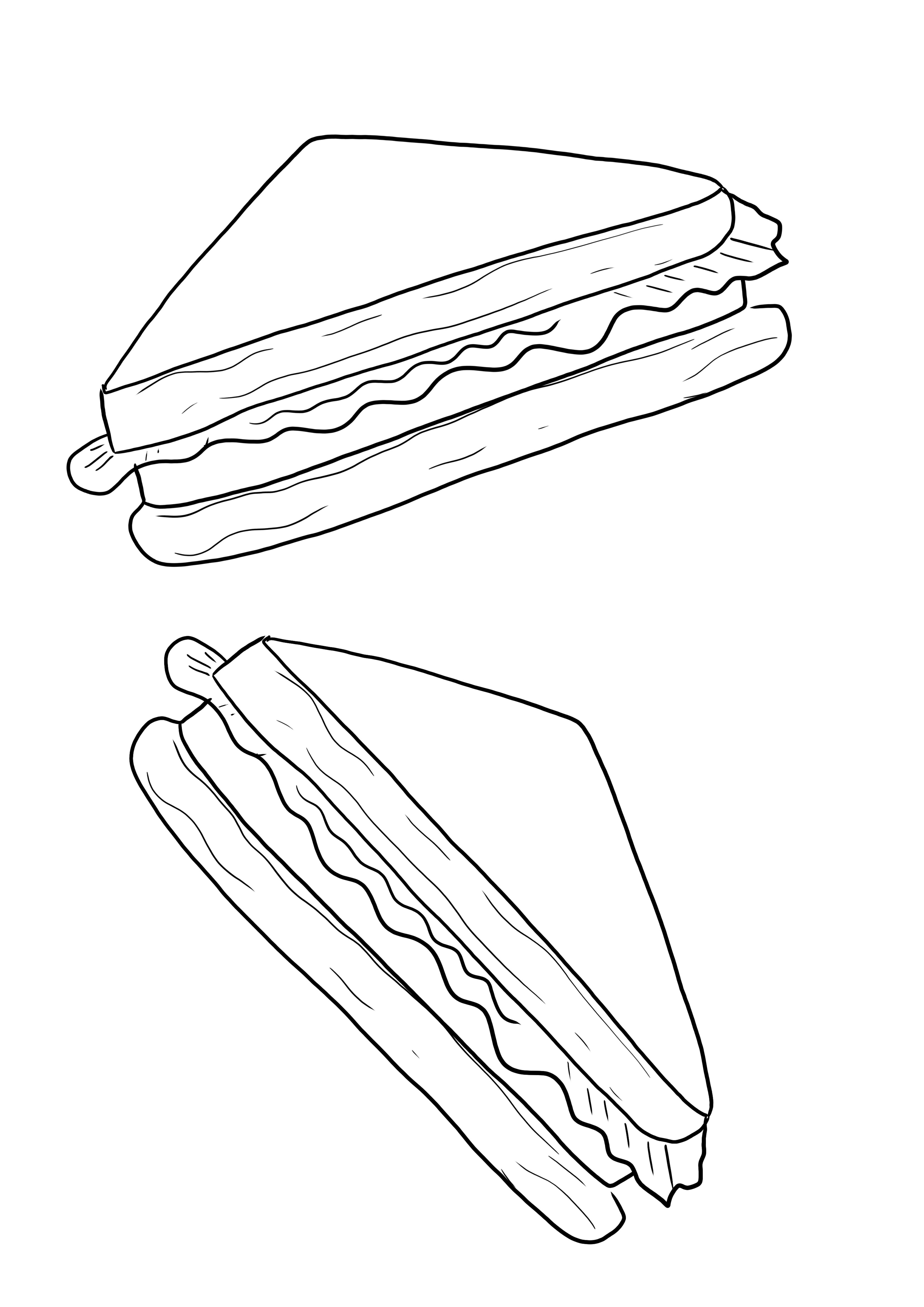 Free printing or downloading of coloring sheet of two sandwiches easy to color