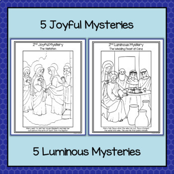 Mysteries of the rosary coloring pages tpt