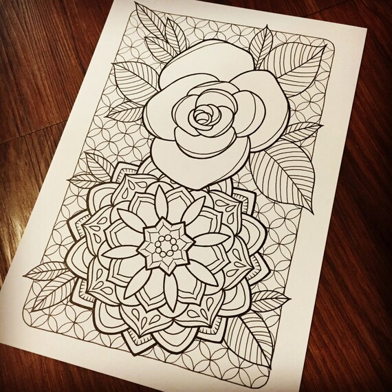 Rose mandala printable coloring page